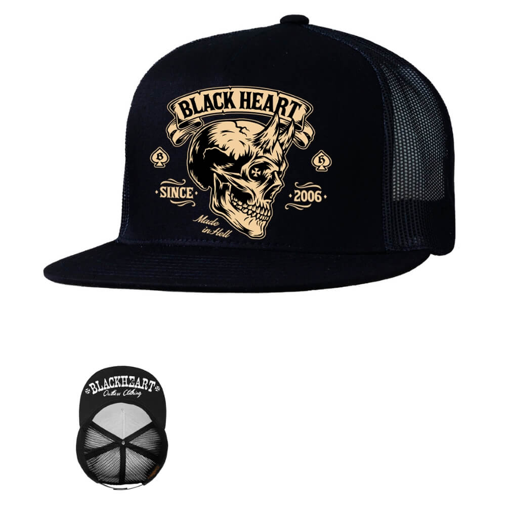 Snapback Hat BLACK HEART Devil Skull Trucker inSPORTline