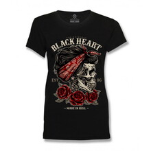 Women’s T-Shirt BLACK HEART Pin Up Skull - Black