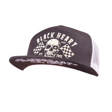 Snapback Hat BLACK HEART Flag Trucker - White