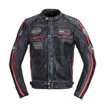 Men's Leather Motorcycle Jacket B-STAR Shibenick Blue - Dark Blue