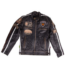 Men’s Leather Motorcycle Jacket W-TEC Brushed Cracker - Vintage Black