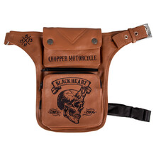 Motorcycle Thigh Bag W-TEC Black Heart Devil Skull Brown Leather