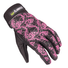 Women’s Leather Moto Gloves W-TEC NF-4208 - Black with Pink Graphics