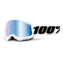 Motocross Goggles 100% Strata 2 Mirror - Everest White-Black, Mirror Blue Plexi