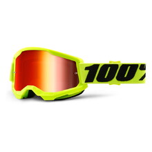 Motocross Goggles 100% Strata 2 Mirror - Yellow, Mirror Red Plexi