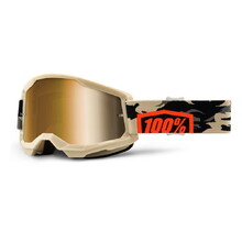 Motocross Goggles 100% Strata 2 Mirror - Kombat Beige-Orange, True Gold Plexi