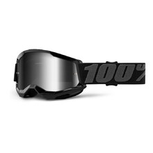 Children’s Motocross Goggles 100% Strata 2 Youth Mirror - Black, Mirror Silver Plexi