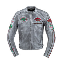 Men’s Leather Motorcycle Jacket W-TEC Sheawen Waxed Grey - Grey
