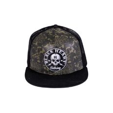 Snapback Hat BLACK HEART Bastard Skull Trucker