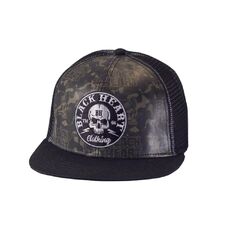 Snapback Hat BLACK HEART Bastard Skull Trucker