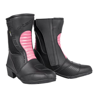Women's Leather Motorcycle Boots W-TEC Beckie - Black-Pink