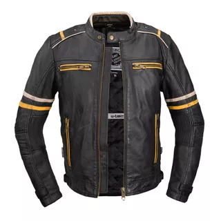 Men’s Leather Motorcycle Jacket W-TEC Traction - Black