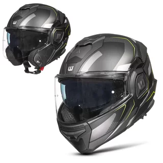 Flip-Up Motorcycle Helmet W-TEC Zoroz P/J - Matt Black-Fluo Yellow