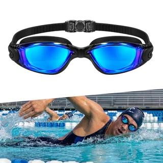 Swimming Goggles inSPORTline Clariflow Mirror - black with blue mirrored lenses