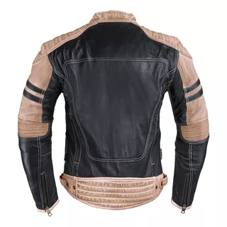 Men’s Leather Jacket W-TEC Esbiker - Black with Beige Stripes