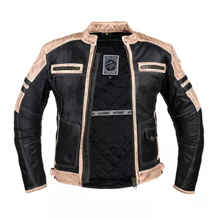 Men’s Leather Jacket W-TEC Esbiker - Black with Beige Stripes