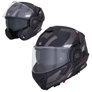 Flip-Up Motorcycle Helmet W-TEC Zoroz P/J - Matt Black-Fluo Pink