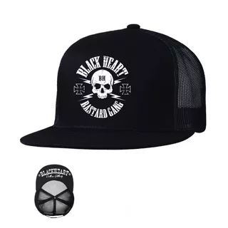 Snapback Hat BLACK HEART Bastard Skull Trucker - Black