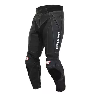 Men’s Leather Moto Pants Spark ProComp - Black-White-Fluo - Black