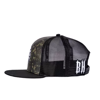 Snapback Hat BLACK HEART Bastard Skull Trucker - Khaki-Black