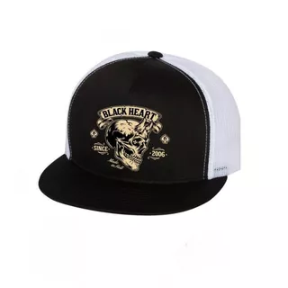 Snapback Hat BLACK HEART Devil Skull Trucker - White