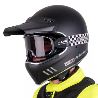 Motorcycle Helmet W-TEC Black Heart Retron w/ Chesster Goggles - Simple Silver - Simple Silver