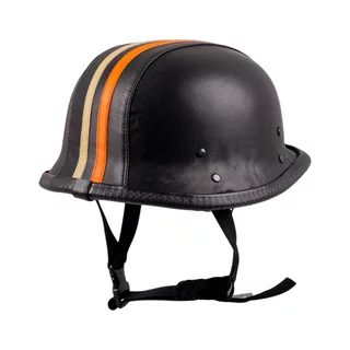 Retro Open-Face Motorcycle Helmet Sodager Stripes - černá s oranžovým a béžovým pruhem