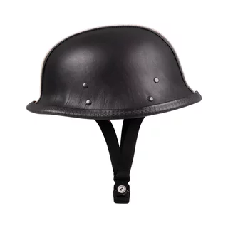 Retro Open-Face Motorcycle Helmet Sodager Stripes - černá s oranžovým a béžovým pruhem