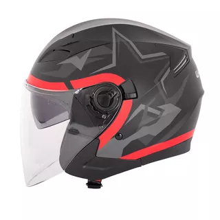 Open-Face Helmet W-TEC Barcela Vermella - Black-Grey