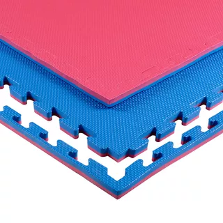Tatami Puzzle Mat inSPORTline Sazegul 100 x 100 x 2 cm - mocha mousse-černá, vzor 5 proužků - červeno-modrá, křížový vzor