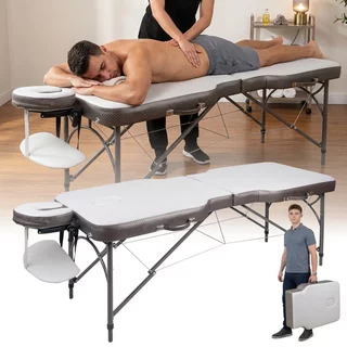 2-Section Aluminum Massage Table inSPORTline Kiyora (186 × 70 × 62.5–85.5 cm) - White Grey