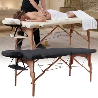 2-Section Wooden Massage Table inSPORTline Orashi (186 × 60 × 62.5–85.5 cm) - Black