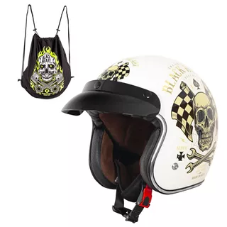 Motorcycle Helmet W-TEC Kustom Black Heart - Starter, Matte Black - Starter, Sheen White