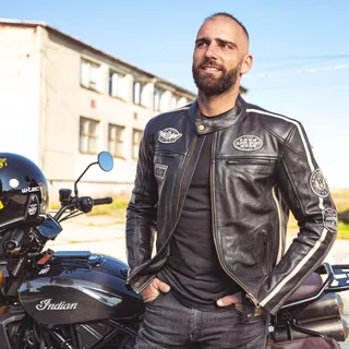 Men’s Leather Jacket W-TEC Makso - Black with Patches