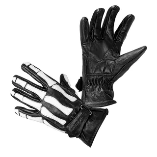 Motorcycle Gloves W-TEC Classic - Jawa Black with Red and Beige Stripe - White Bones Black