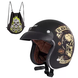 Motorcycle Helmet W-TEC Kustom Black Heart - Starter, Matte Black - Skull Horn, Matte Black