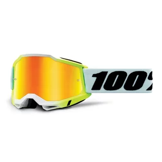 Motocross Goggles 100% Accuri 2 Mirror - Dunder bílo-zelená, zrcadlové plexi