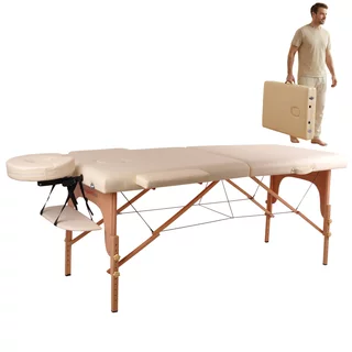 Massage Table inSPORTline Taisage 186x70x62-84 cm 2-Piece Wooden - Cream Yellow