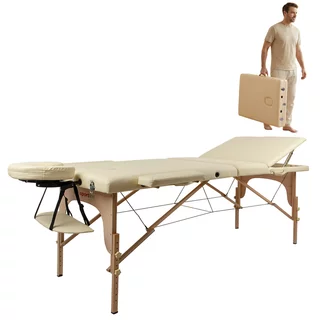 Massage Table inSPORTline Japane 195x70x62-84 cm 3-Piece Wooden - Cream Yellow