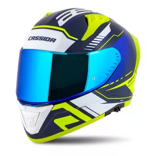 Motorcycle Helmet Cassida Aero Drome Blue/Fluo Yellow/Light Blue/White