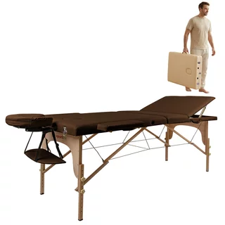 Massage Table inSPORTline Japane 195x70x62-84 cm 3-Piece Wooden - Brown