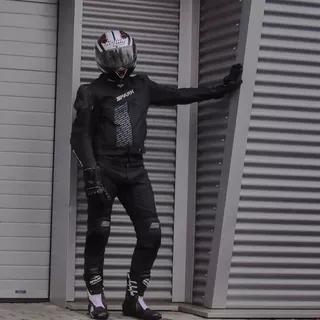 Men’s Leather Moto Pants Spark ProComp - Black-White-Fluo