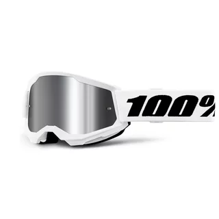 Junior Motocross Goggles 100% Strata 2 Junior Mirror - White, stříbrné plexi