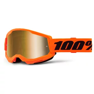 Junior Motocross Goggles 100% Strata 2 Junior Mirror - Orange, True zlaté plexi