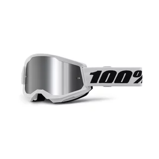 Motocross Goggles 100% Strata 2 New Mirror - Black, Silver Plexi - Bílé, stříbrné plexi