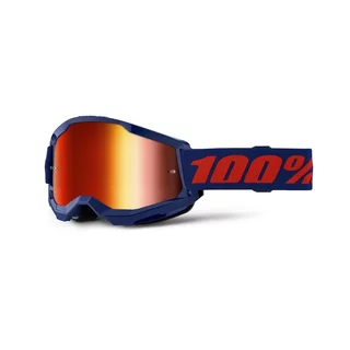 Motocross Goggles 100% Strata 2 New Mirror - Black, Silver Plexi - Modré, červené plexi