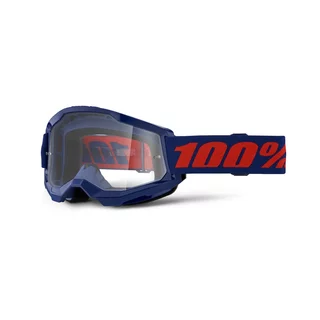 Motocross Goggles 100% Strata 2 New - War camo, čiré plexi - Blue-Red modro-červená, čiré plexi