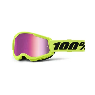 Motocross Goggles 100% Strata 2 New Mirror - Black, Silver Plexi - Neon žluté, růžové plexi