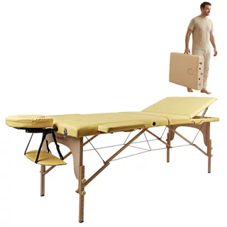 Massage Table inSPORTline Japane 195x70x62-84 cm 3-Piece Wooden - Gold