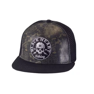 Snapback Hat BLACK HEART Bastard Skull Trucker - Khaki-Black